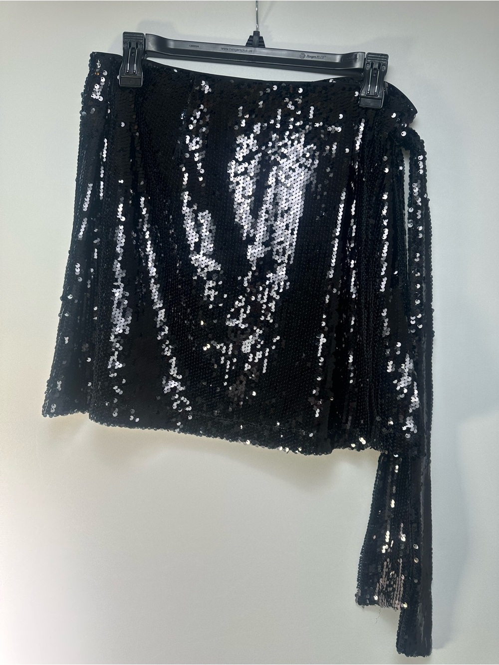 Wayf Black Wrap Sequin Mini Skirt